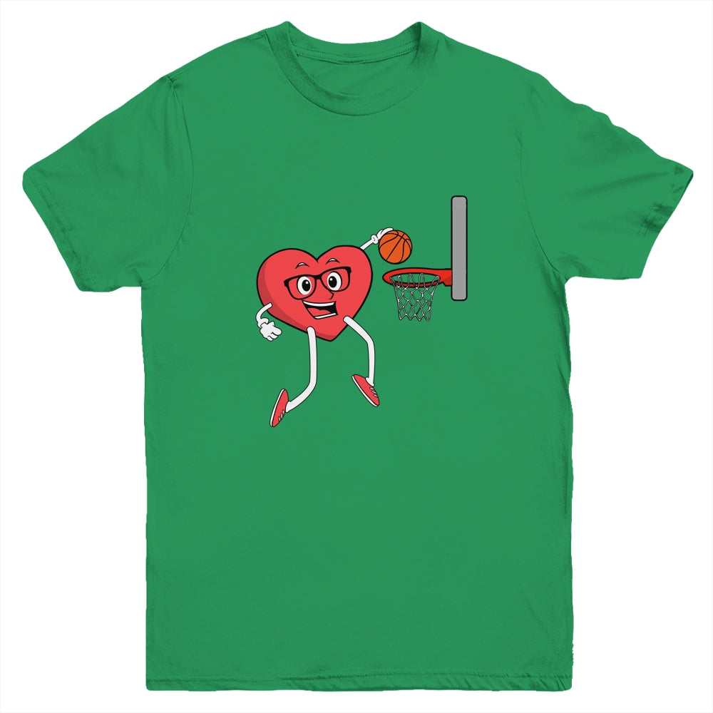 Valentines Day Heart Dunking Basketball Boys Girls Kids Gift Youth Youth Shirt | Teecentury.com