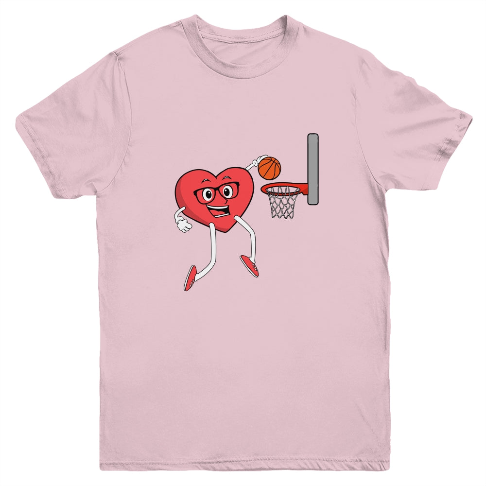 Valentines Day Heart Dunking Basketball Boys Girls Kids Gift Youth Youth Shirt | Teecentury.com