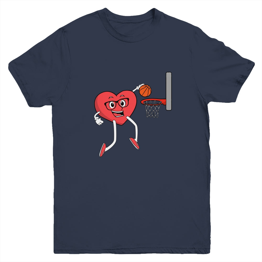 Valentines Day Heart Dunking Basketball Boys Girls Kids Gift Youth Youth Shirt | Teecentury.com