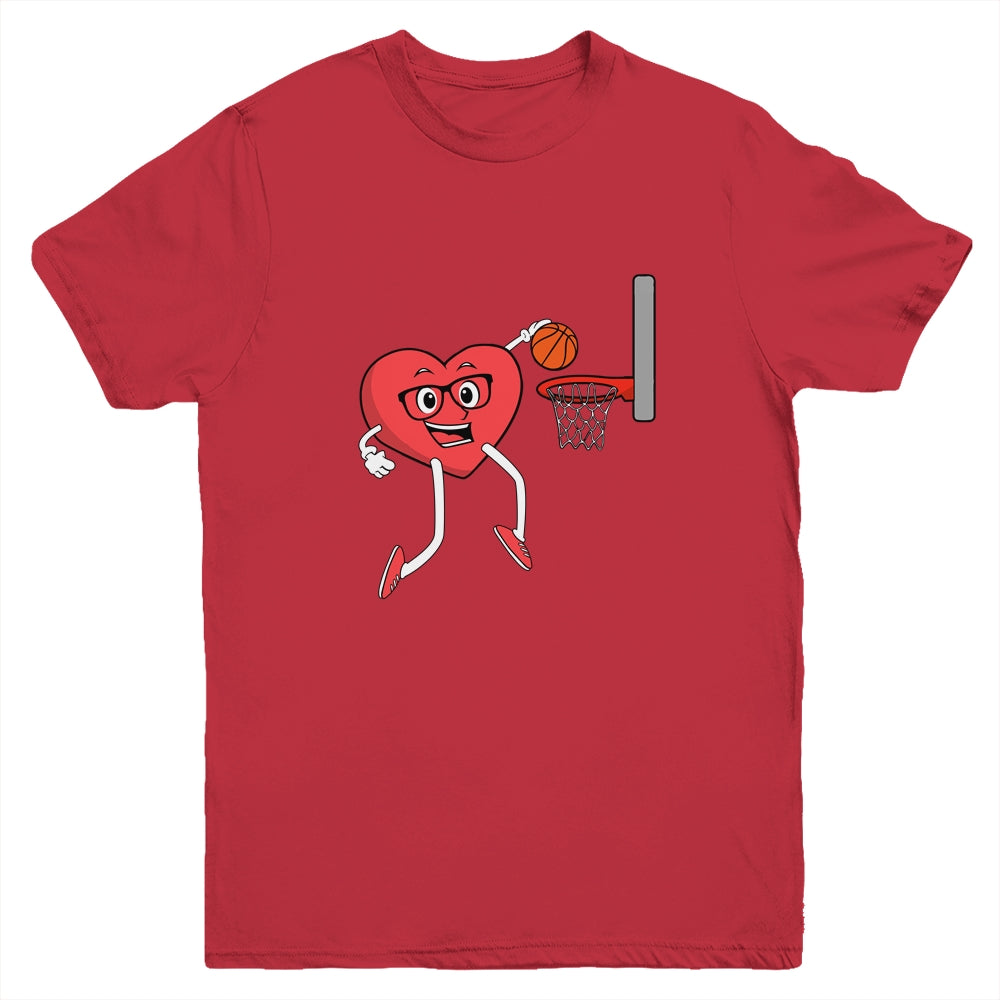 Valentines Day Heart Dunking Basketball Boys Girls Kids Gift Youth Youth Shirt | Teecentury.com