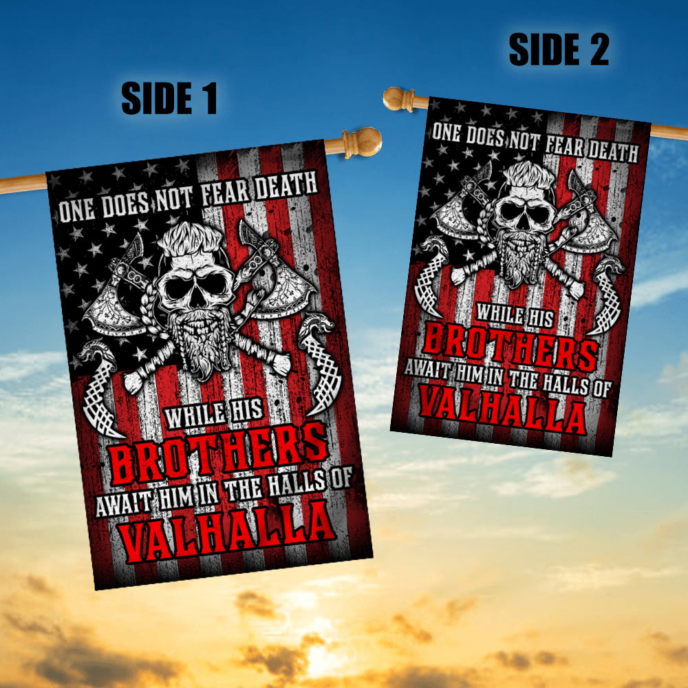 Viking Flag While His Brothers Await Him in The Halls of Valhalla Flag | Teecentury.com