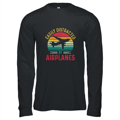 Vintage Easily Distracted By Airplanes Funny Pilot Flying T-Shirt & Hoodie | Teecentury.com