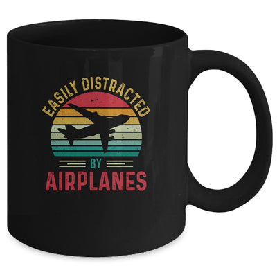 Vintage Easily Distracted By Airplanes Funny Pilot Flying Mug Coffee Mug | Teecentury.com