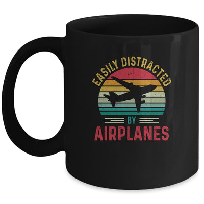 Vintage Easily Distracted By Airplanes Funny Pilot Flying Mug Coffee Mug | Teecentury.com