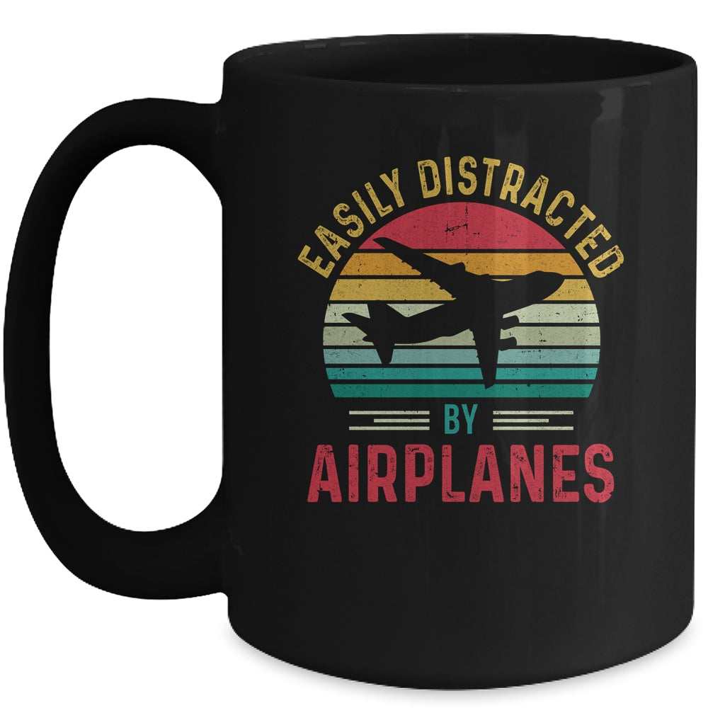 Vintage Easily Distracted By Airplanes Funny Pilot Flying Mug Coffee Mug | Teecentury.com