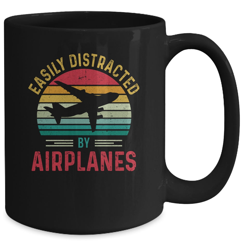 Vintage Easily Distracted By Airplanes Funny Pilot Flying Mug Coffee Mug | Teecentury.com