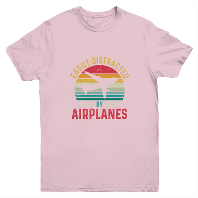 Vintage Easily Distracted By Airplanes Funny Pilot Flying Youth Youth Shirt | Teecentury.com