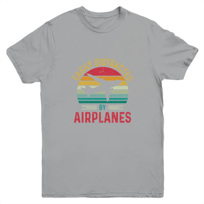 Vintage Easily Distracted By Airplanes Funny Pilot Flying Youth Youth Shirt | Teecentury.com