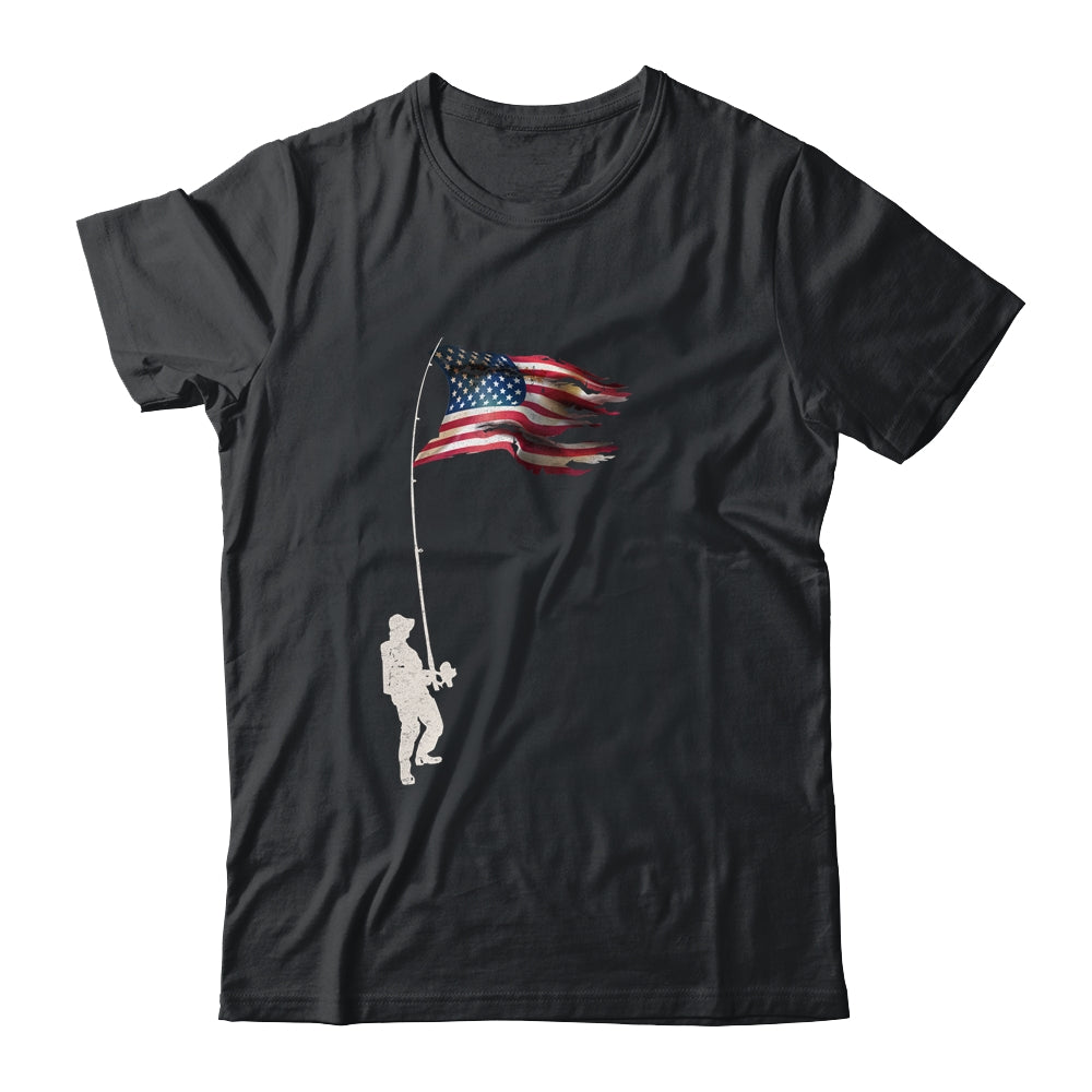 Vintage Fishing Rod American Flag Funny Fishing Gift T-Shirt & Hoodie | Teecentury.com