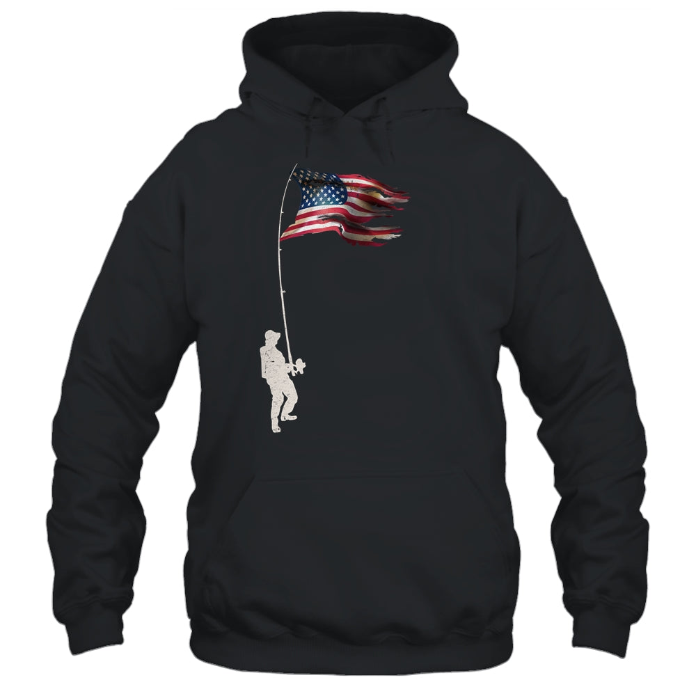 Vintage Fishing Rod American Flag Funny Fishing Gift T-Shirt & Hoodie | Teecentury.com