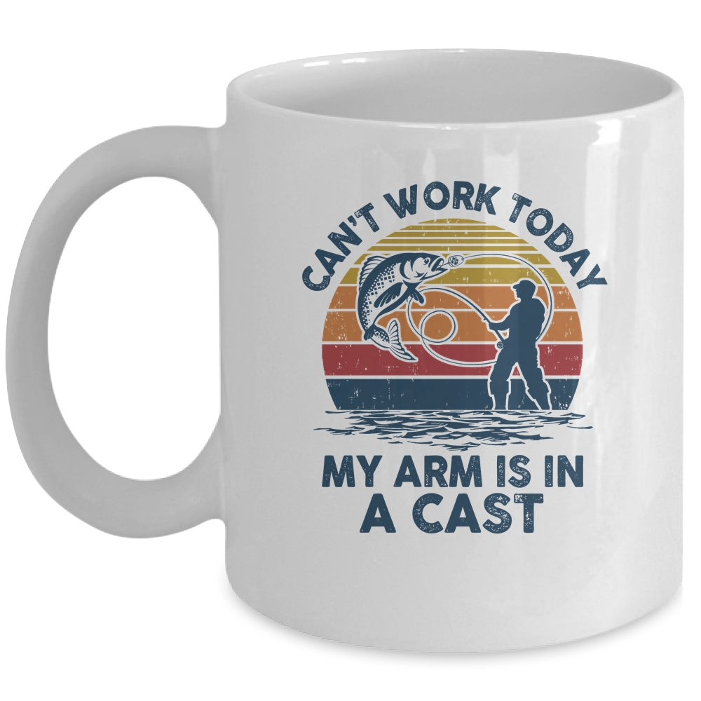 Vintage Funny Fishing Can't Work Today My Arm Is In A Cast Mug Coffee Mug | Teecentury.com