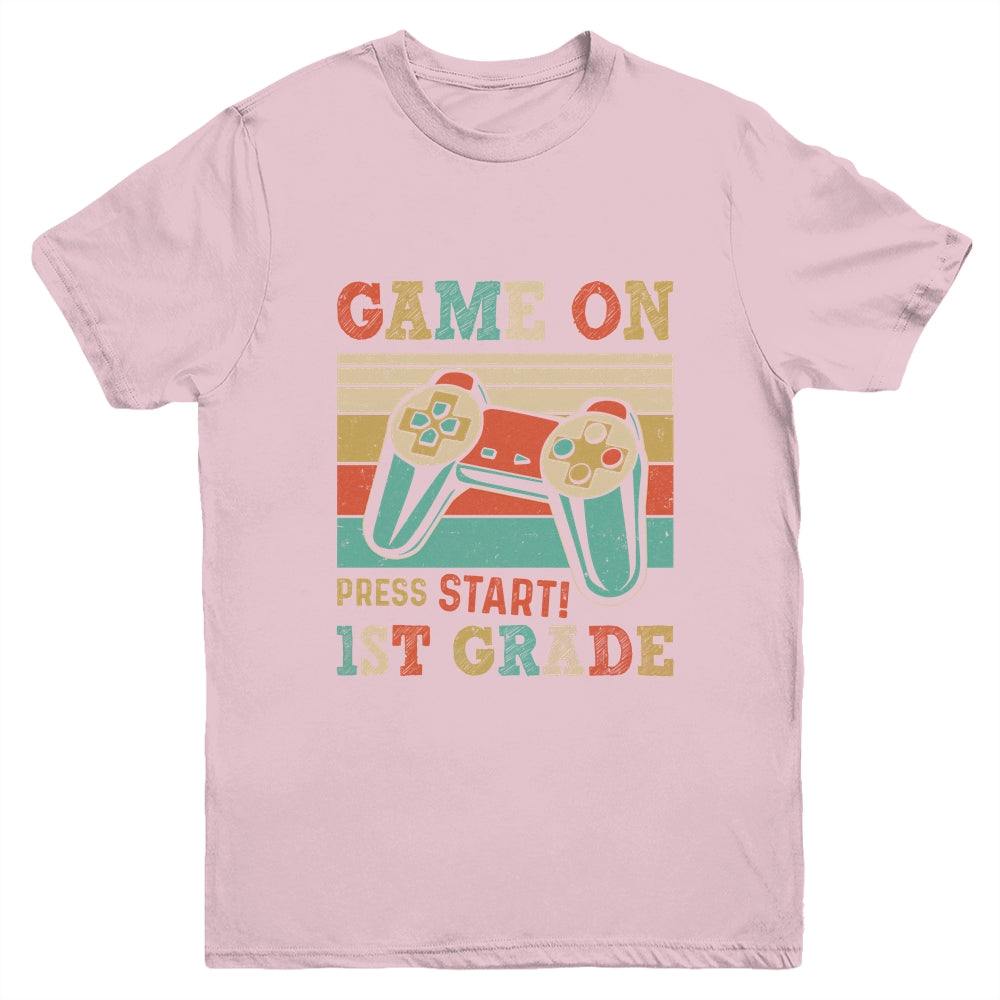 Vintage Game On Press Start 1st Grade Gamer Back To School Youth Shirt | teecentury