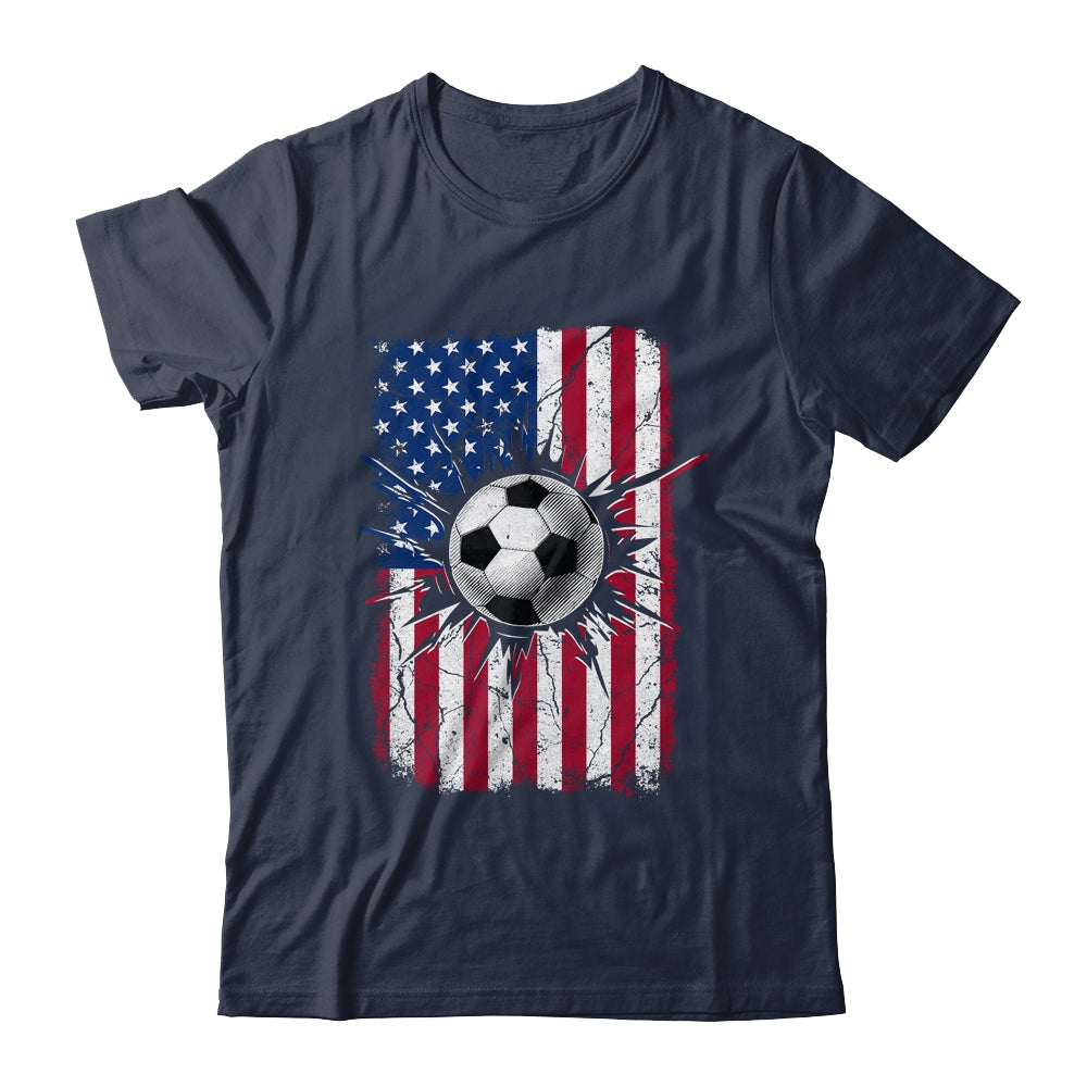 Vintage Soccer 4th of July Men USA American Flag Boys Shirt & Hoodie | teecentury