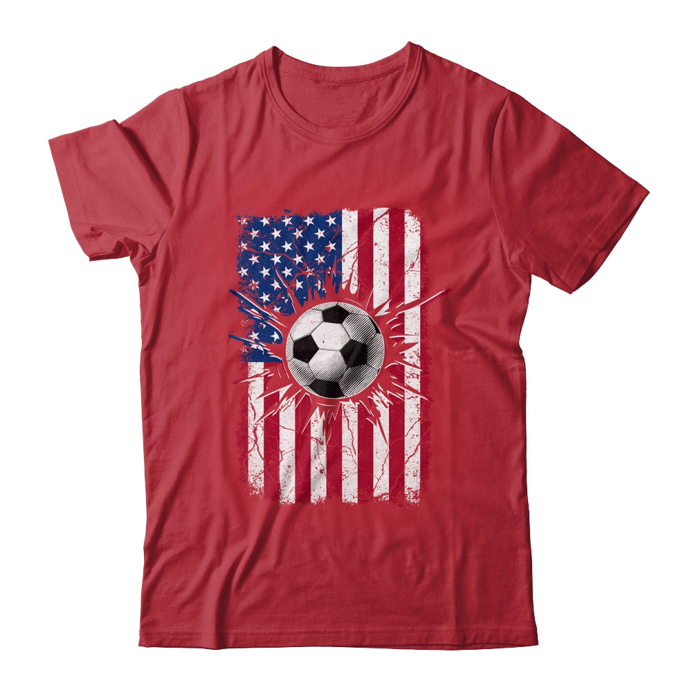 Vintage Soccer 4th of July Men USA American Flag Boys Shirt & Hoodie | teecentury
