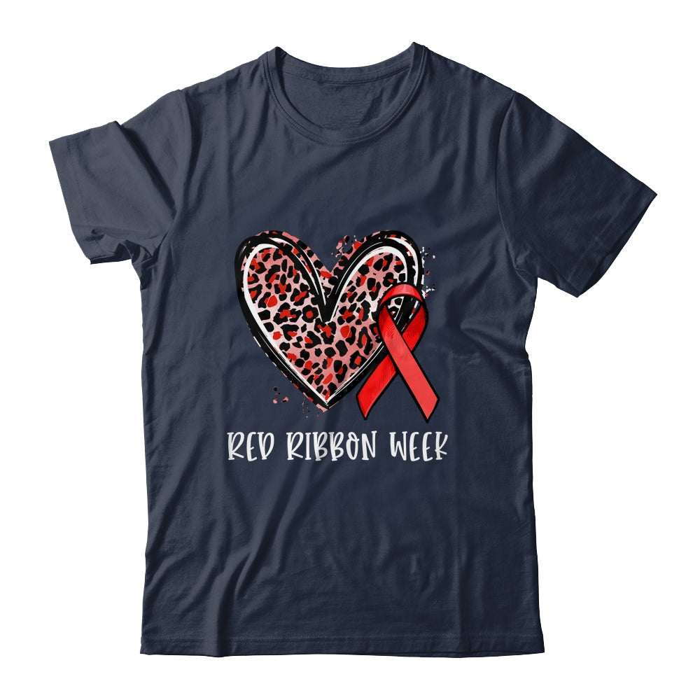 We Wear Red For Red Ribbon Week Awareness Heart Leopard Shirt
