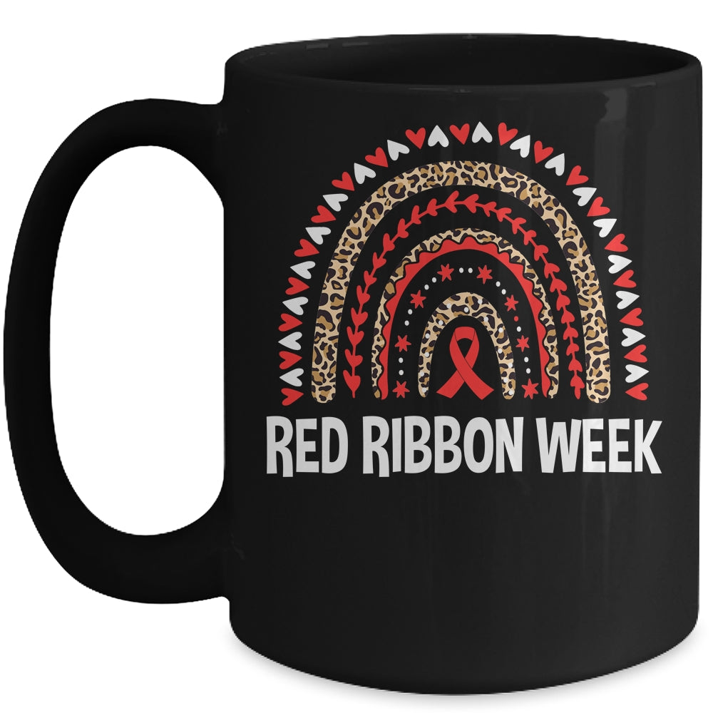 We Wear Red For Red Ribbon Week Awareness Leopard Rainbow Mug | teecentury