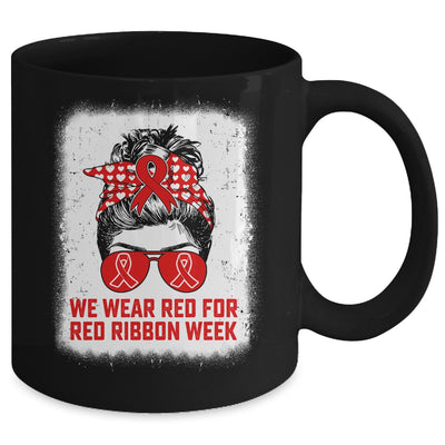 We Wear Red For Red Ribbon Week Awareness Messy Bun Teacher Mug | teecentury