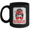 We Wear Red For Red Ribbon Week Awareness Messy Bun Teacher Mug | teecentury