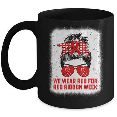 We Wear Red For Red Ribbon Week Awareness Messy Bun Teacher Mug | teecentury