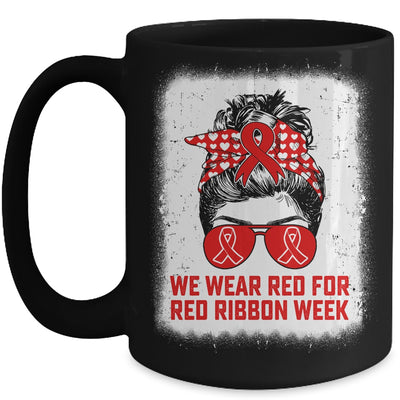 We Wear Red For Red Ribbon Week Awareness Messy Bun Teacher Mug | teecentury