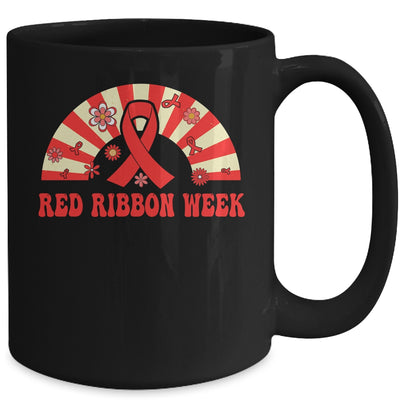 We Wear Red For Red Ribbon Week Awareness Rainbow Groovy Mug | teecentury