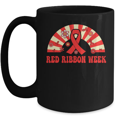 We Wear Red For Red Ribbon Week Awareness Rainbow Groovy Mug | teecentury