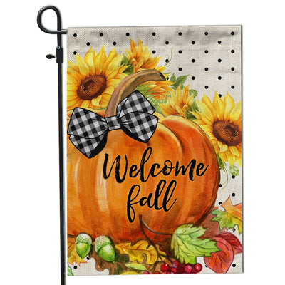 Welcome Fall Pumpkin Bow Flag Vertical Sunflower Seasonal Autumn Flag | Teecentury.com