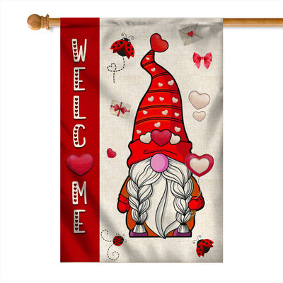 Welcome Gnome Valentine's Day Flag Love Heart Rustic Farmhouse Flag | Teecentury.com