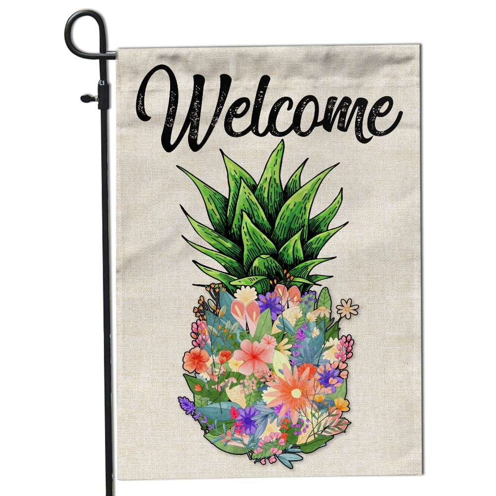 Welcome Pineapple Flower Floral Flag House Summer Warming Flag | Teecentury.com