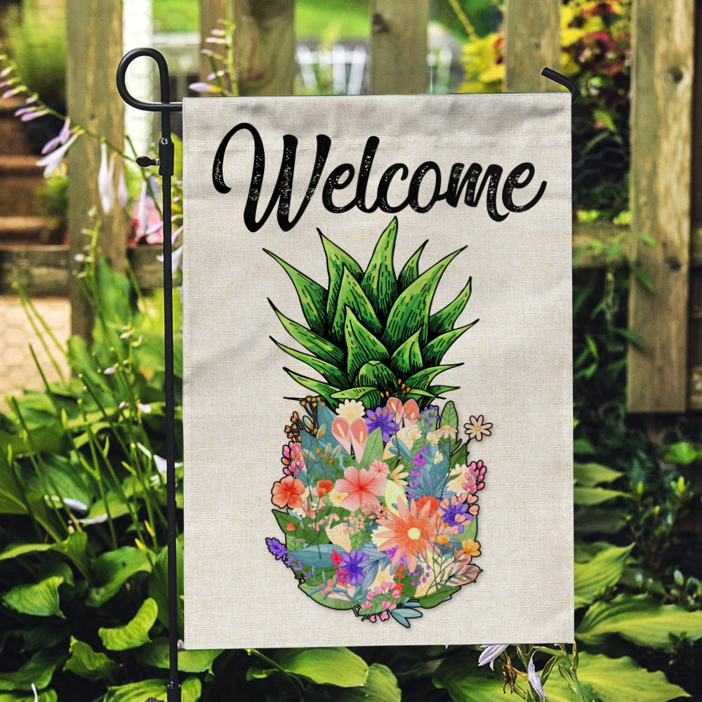 Welcome Pineapple Flower Floral Flag House Summer Warming Flag | Teecentury.com