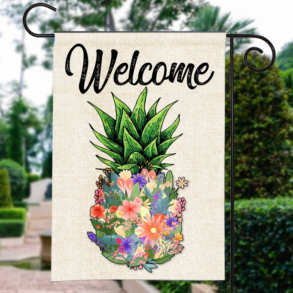 Welcome Pineapple Flower Floral Flag House Summer Warming Flag | Teecentury.com