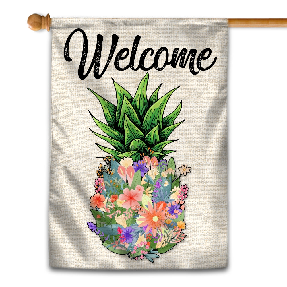 Welcome Pineapple Flower Floral Flag House Summer Warming Flag | Teecentury.com