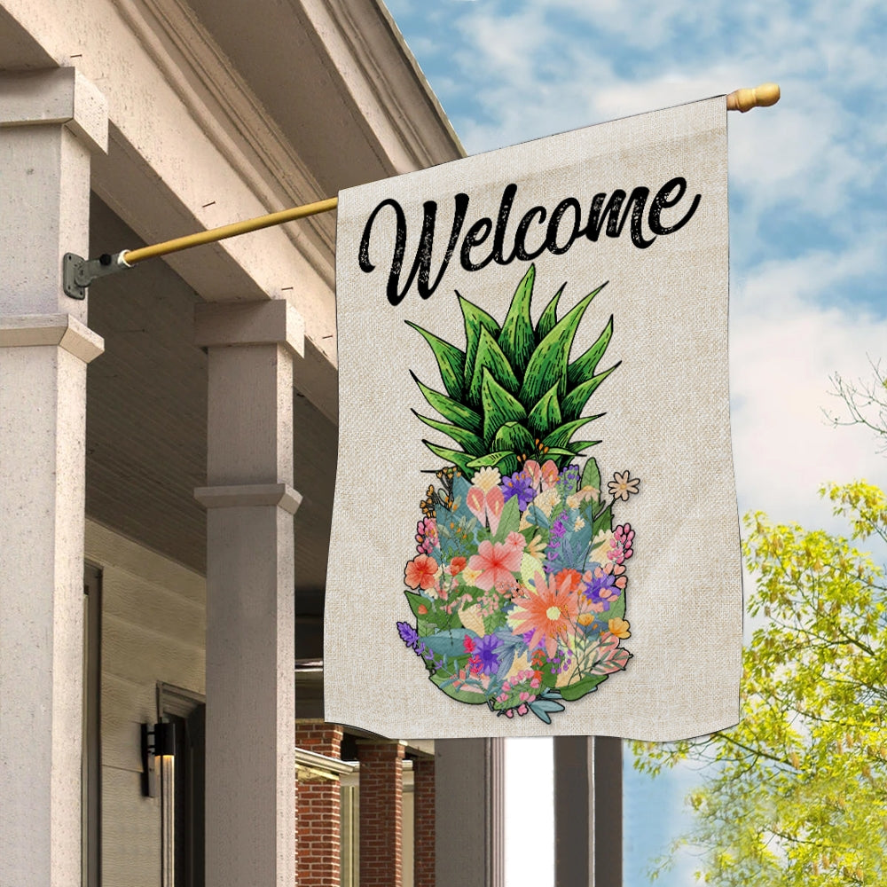 Welcome Pineapple Flower Floral Flag House Summer Warming Flag | Teecentury.com