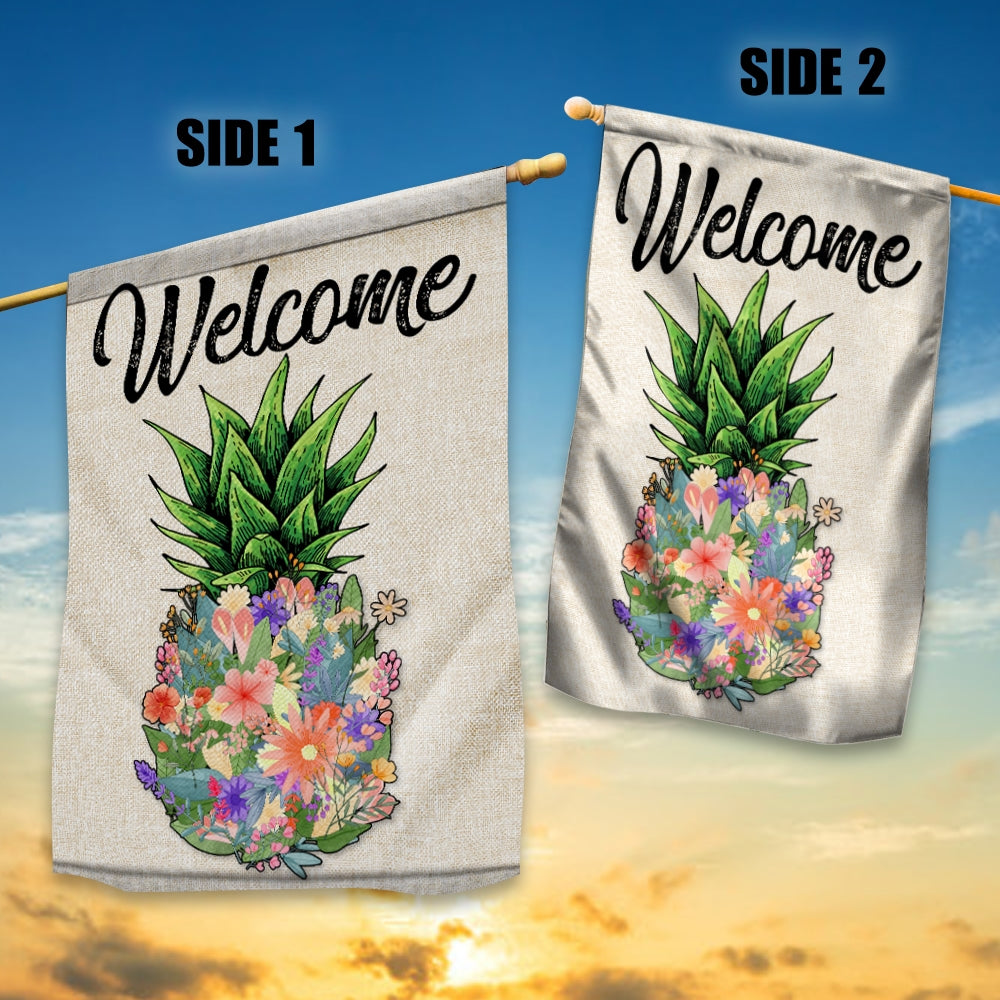 Welcome Pineapple Flower Floral Flag House Summer Warming Flag | Teecentury.com