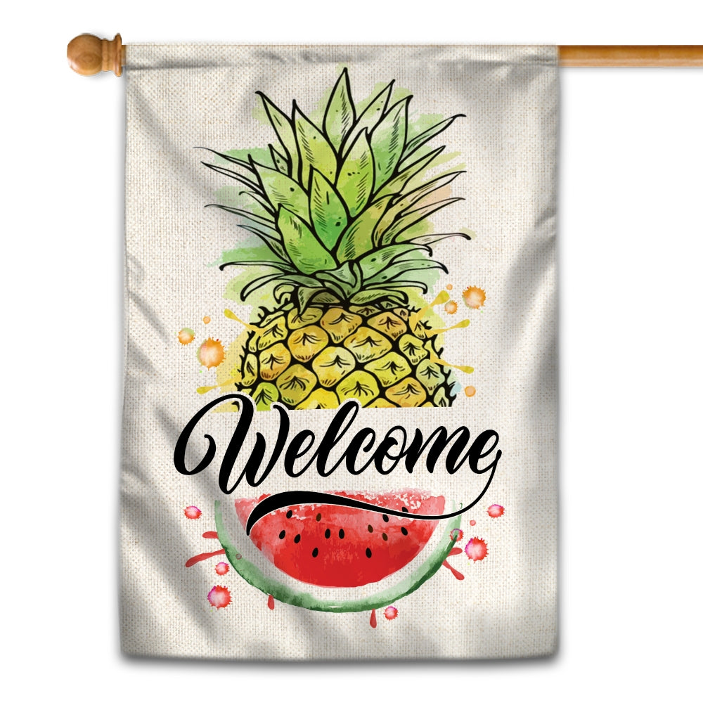 Welcome Pineapple and Watermelon Flag House Summer Warming Flag | Teecentury.com