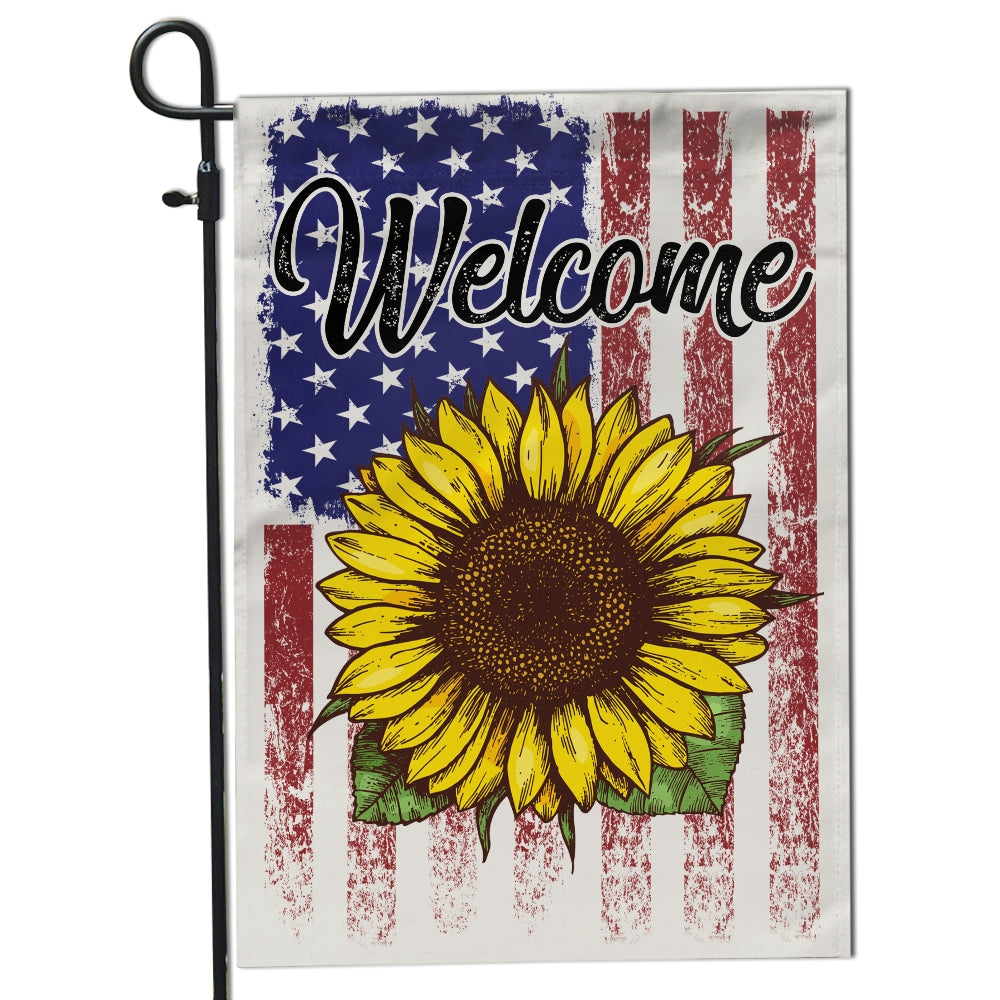 Welcome Sunflower US Flag Farmhouse Spring Summer Flag | Teecentury.com