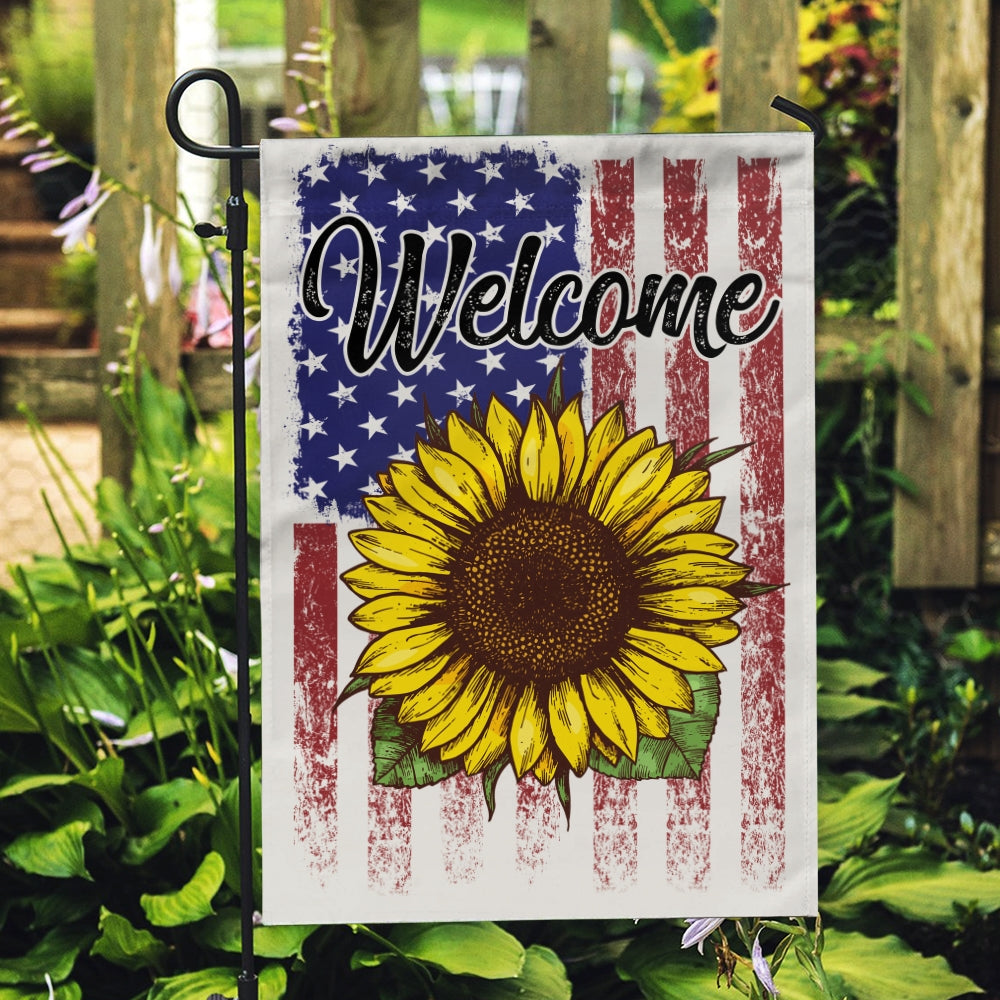 Welcome Sunflower US Flag Farmhouse Spring Summer Flag | Teecentury.com