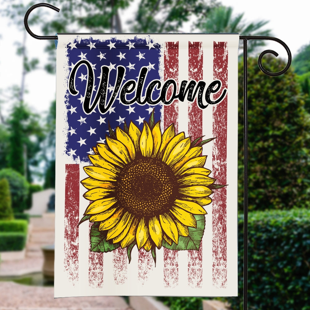 Welcome Sunflower US Flag Farmhouse Spring Summer Flag | Teecentury.com