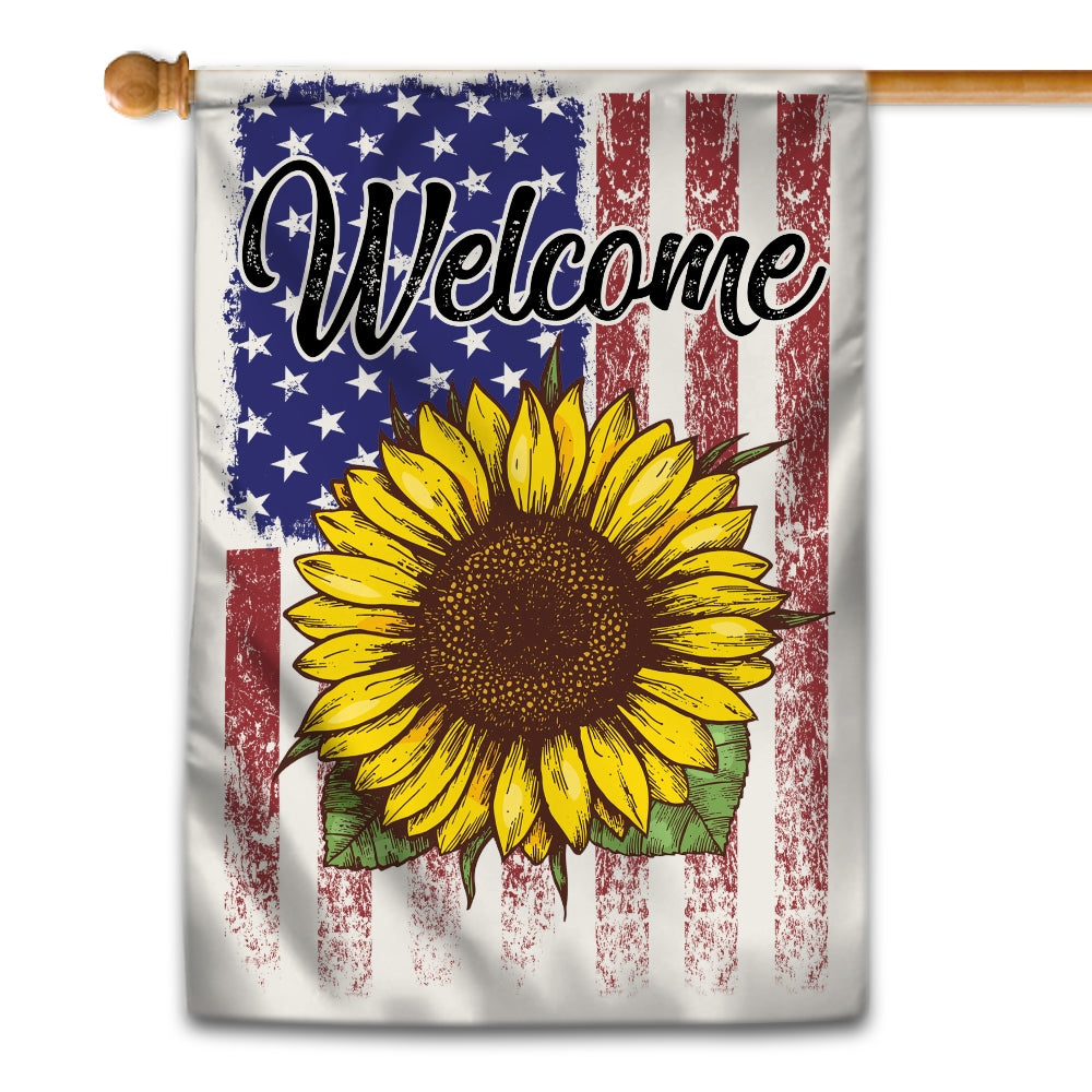 Welcome Sunflower US Flag Farmhouse Spring Summer Flag | Teecentury.com