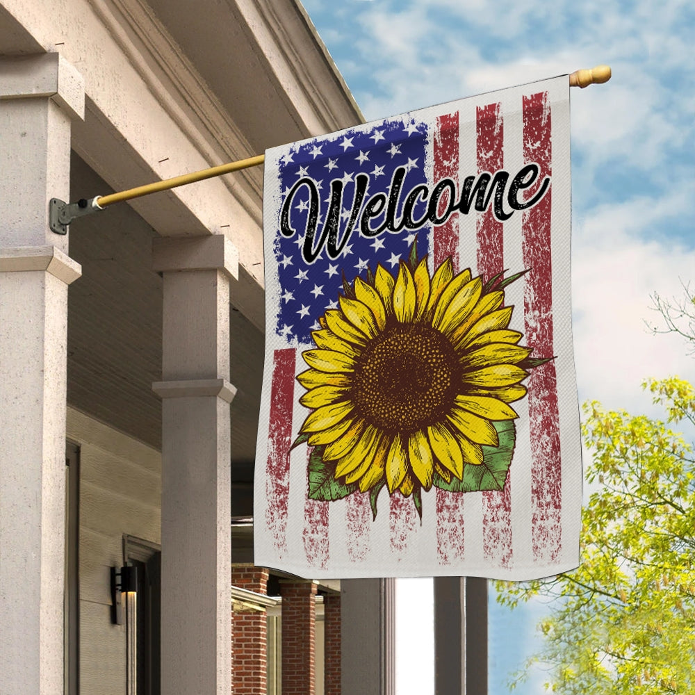Welcome Sunflower US Flag Farmhouse Spring Summer Flag | Teecentury.com