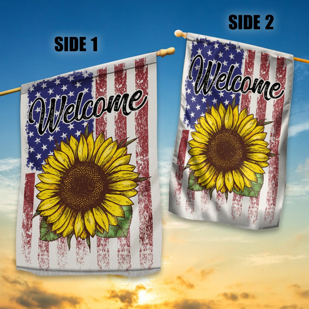 Welcome Sunflower US Flag Farmhouse Spring Summer Flag | Teecentury.com