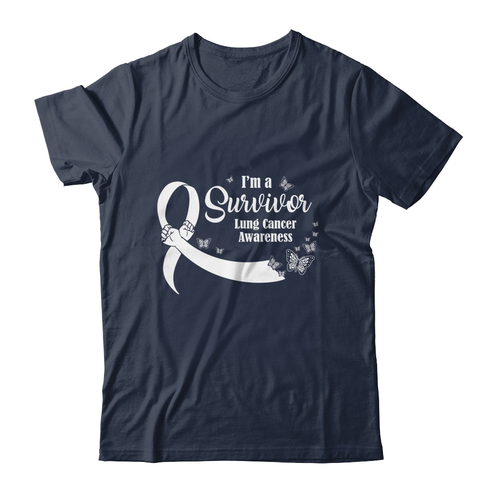 White Butterfly I'm A Survivor Lung Cancer Awareness T-Shirt & Hoodie | Teecentury.com