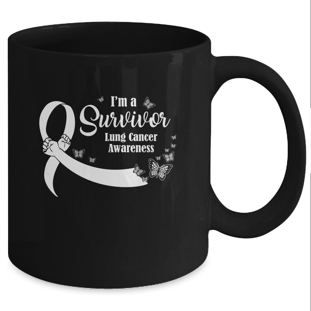 White Butterfly I'm A Survivor Lung Cancer Awareness Mug Coffee Mug | Teecentury.com