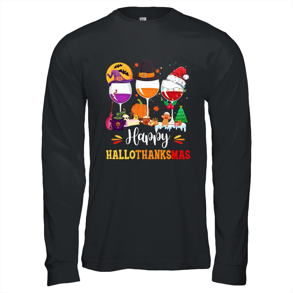 Wines Glass Thanksgiving Funny Happy Hallothanksmas Shirt & Hoodie | teecentury