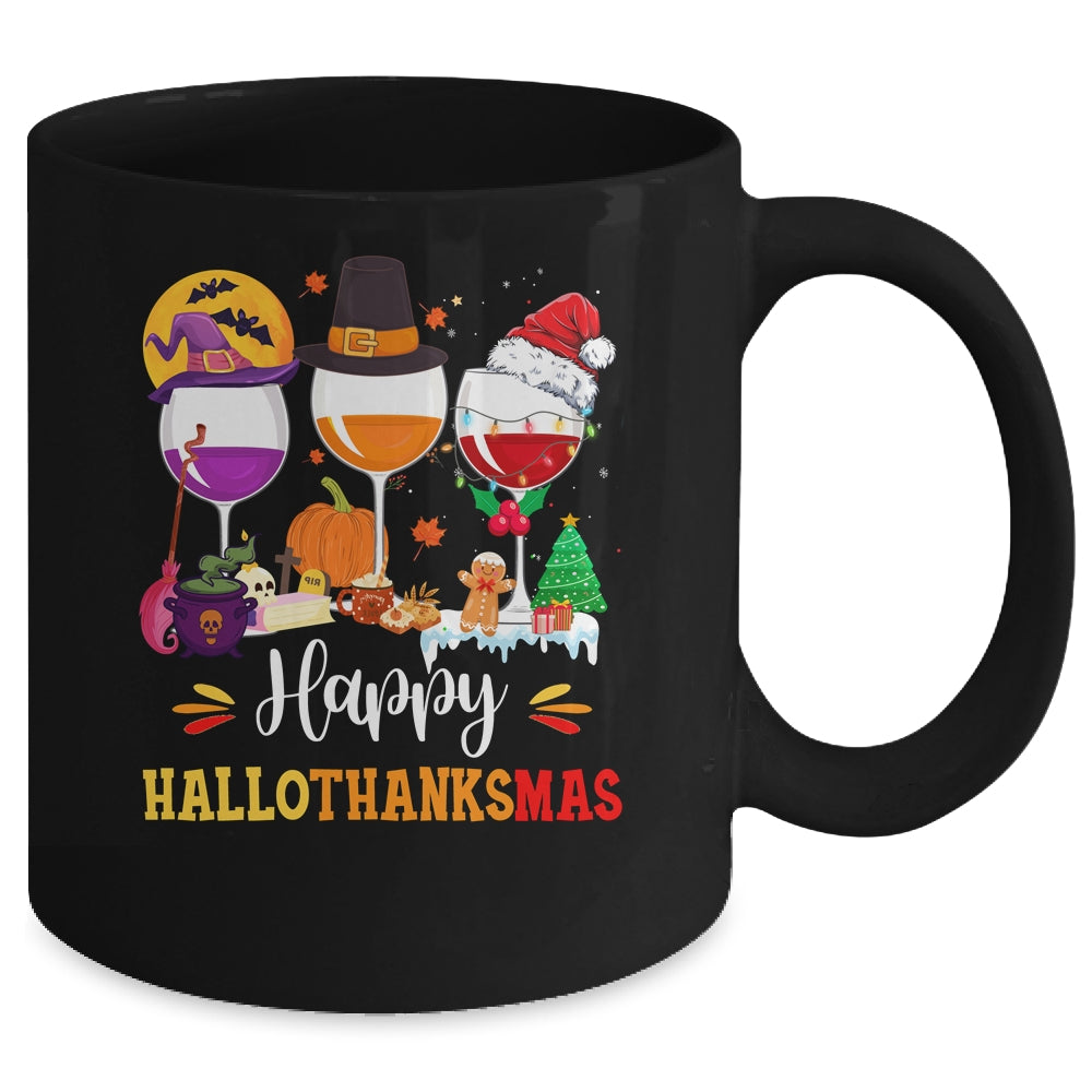 Wines Glass Thanksgiving Funny Happy Hallothanksmas Mug | teecentury