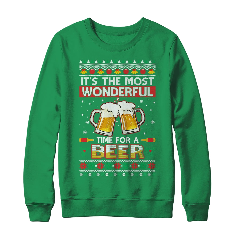 Wonderful Time For A Beer Ugly Christmas Xmas T-Shirt & Sweatshirt | Teecentury.com