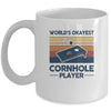 World's Okayest Cornhole Player Funny Dad Vintage Mug Coffee Mug | Teecentury.com