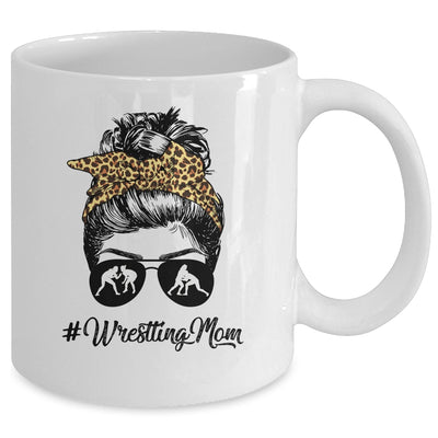 Wrestling Mom Women Leopard Messy Bun Glasses Mug | teecentury