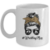 Wrestling Mom Women Leopard Messy Bun Glasses Mug | teecentury