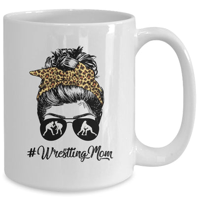 Wrestling Mom Women Leopard Messy Bun Glasses Mug | teecentury